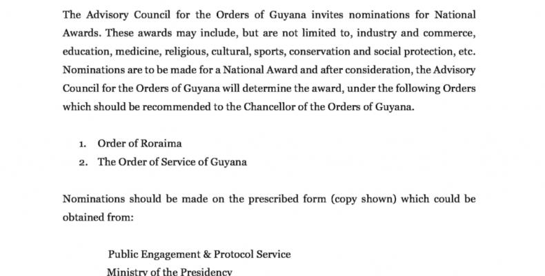 NOMINATION FOR NATIONAL AWARDS