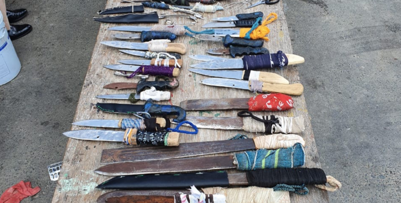 Prisoner dies after being stabbed and chopped at Lusignan jail; Over 100 weapons seized in search