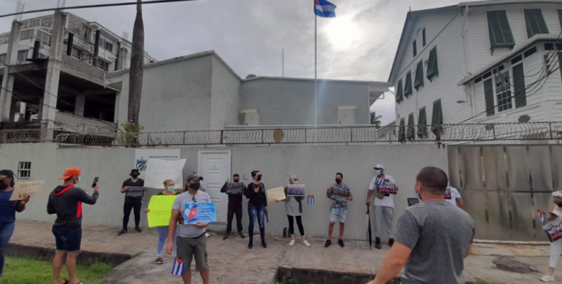 Cubans in Guyana protest outside embassy over situation back home