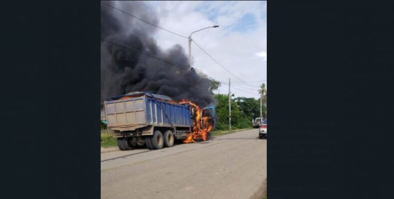 Man narrowly escapes burning truck on Corentyne public road