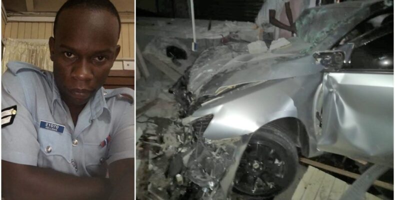 Sergeant dies after crashing car into shop at Lusignan