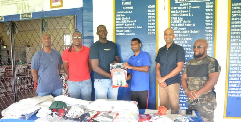 Former players donate cricket gear to Malteenoes Sports Club