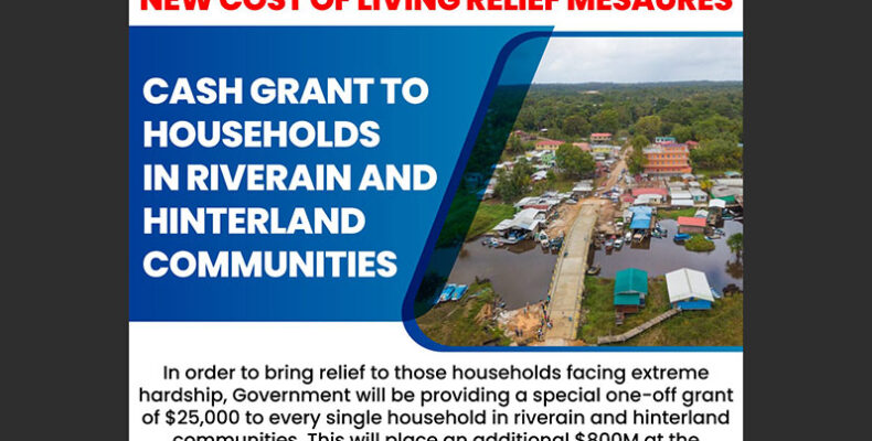 $25,000 per household for riverine, hinterland communities  