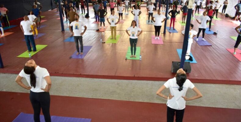 Police officers benefit from yoga session